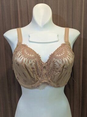 NWT Chantelle Toffee Beige Sheer Embroidered Underwire Bra 36DD 80E 95E